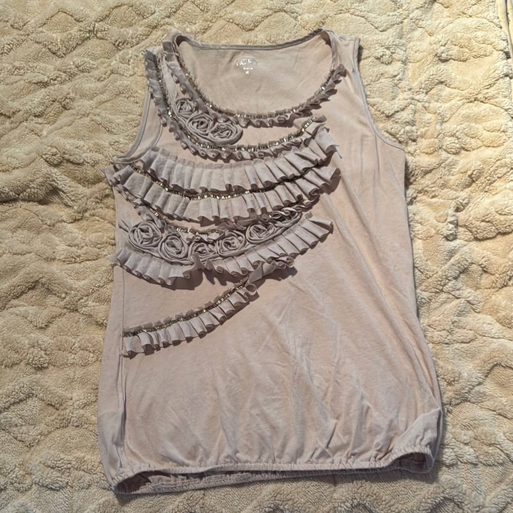 LOFT Cream Ruffled Sleeveless Tank Top